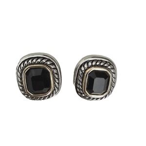 Vintage 2 Tone Black Cubic Zirconia Renaissance Revival Clip On Earrings